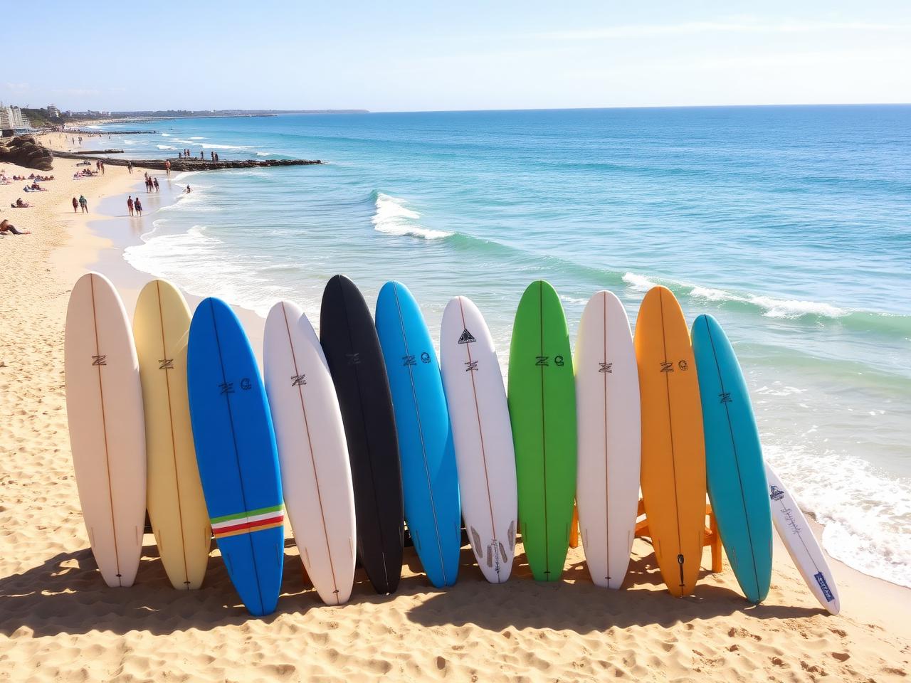 Surfboards lined up on an Australian beach